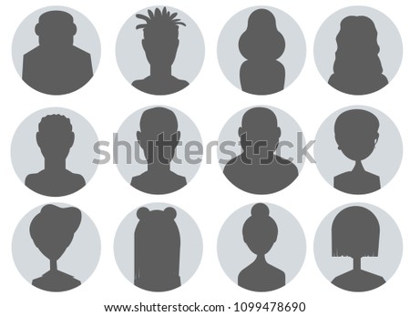 Set of silhouette people of different nationalities, colored clothes, different hairstyles, skin color, clothing style. Crowd of people.  Modern vector flat design image isolated on white background