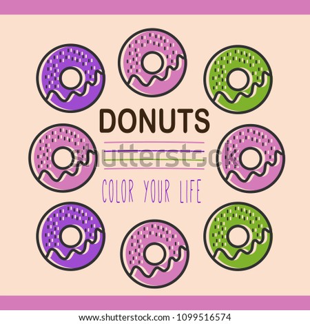 Donuts logotype template for web and print design with trend stamp effect
