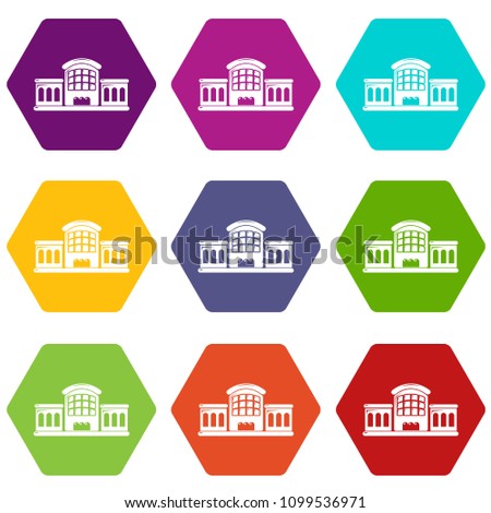 Railway station icons 9 set coloful isolated on white for web