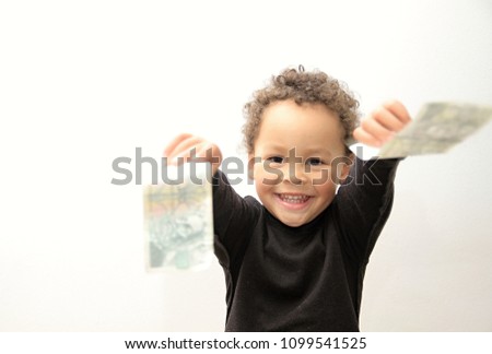  boy with paper money with white background and people stock image stock photo