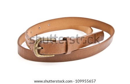 Women's leather belts, on a white background.