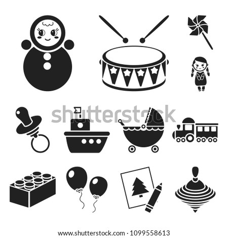 Children toy black icons in set collection for design. Game and bauble vector symbol stock web illustration.