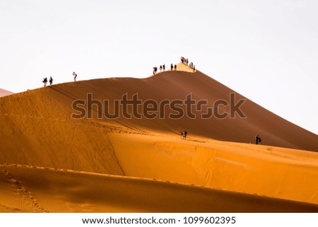 Tourists climbing sand dune Sossusvlei namibia