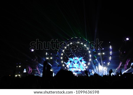 Defocused entertainment concert lighting on stage, blurred disco party and Concert Live