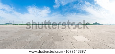 Empty square floor under the blue sky,panoramic view