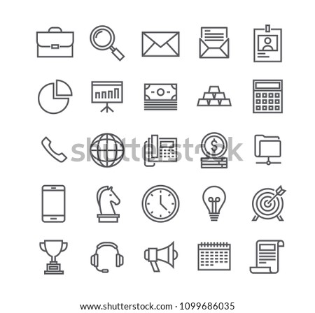 Editable simple line stroke vector icon set,Business basic objects, profiles, presentations, support, management, marketing, and more.48x48 Pixel Perfect.