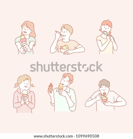People who enjoy ice cream. hand drawn style vector doodle design illustrations.