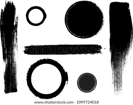 Hand drawn scribble symbols isolated on white background. Doodle style sketched Elements. Ink blots. Vector Grunge Brushes Stroke . Circle Frame. Logo Design .
