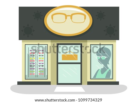 Illustration of an Optical Shop with Eyeglasses and Sunglasses on Display