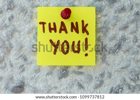 THANK YOU  text written on sticky note on gray background. Motivational quotes