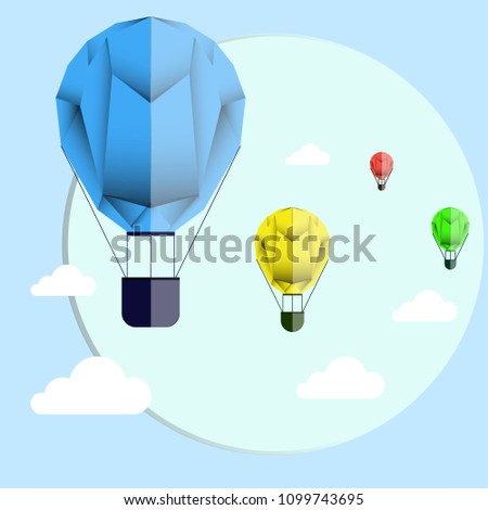 paper air baloon flat paper origami art, with shine cloud and hole craft