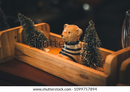 Teddy Bear Seramic Christmas Tree In the basket