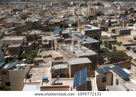 homes of Gozo, cityscape from above with narrow streets