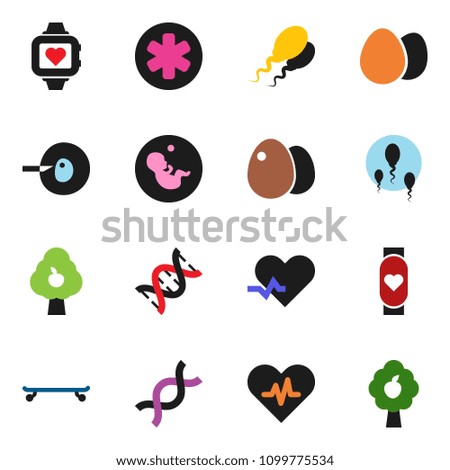 solid vector ixon set - egg vector, skateboard, heart monitor, ambulance star, pulse, dna, pregnancy, insemination, sperm, fruit tree