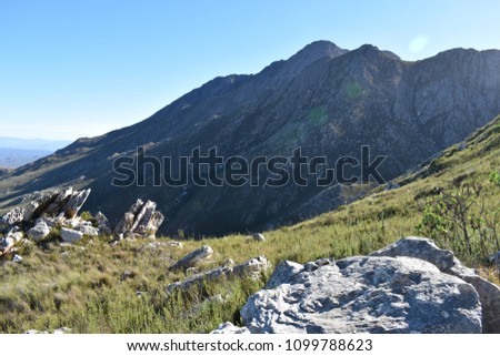 Beautiful mountainous nature at the Swartberg Pass in Oudtshoorn in South Africa Royalty-Free Stock Photo #1099788623