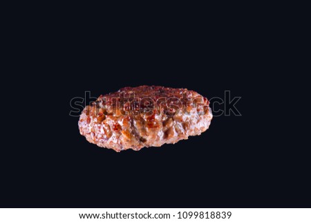 Fried fresh large beef burger isolated on white background. Grilled burger cutlet isolated on black
