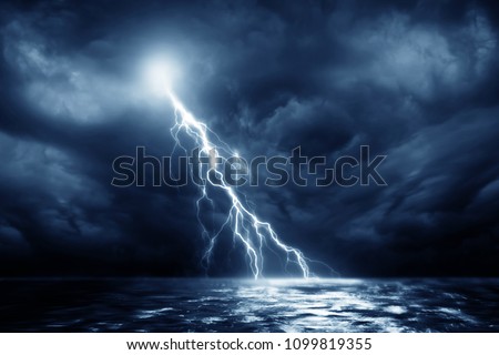 Lightning storm over Black sea near