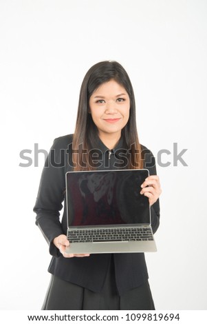 Business Asian woman working on her laptop on white background
