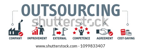 Banner outsourcing concept. vector illustration with keywords and icons Royalty-Free Stock Photo #1099833407