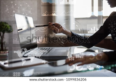 Business process and strategy on virtual screen. Data analysis. Workflow. Royalty-Free Stock Photo #1099836206