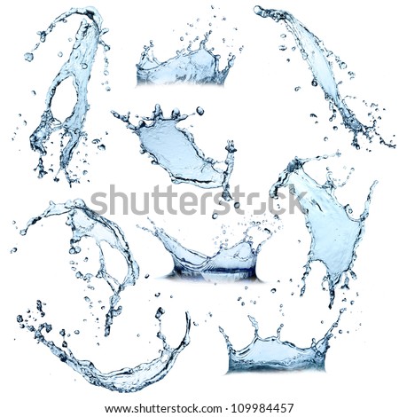 Super size Water splashes collection over white background