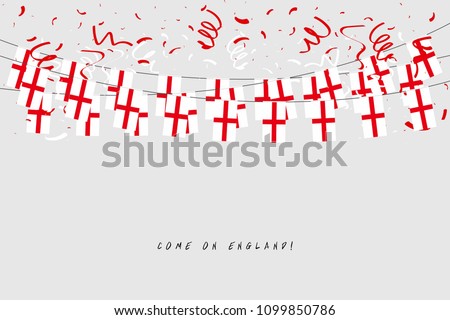 England garland flag with confetti on gray background, Hang bunting for England celebration template banner. vector Royalty-Free Stock Photo #1099850786
