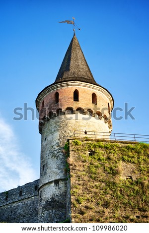 old tower in Kamianets-Podilskyi, Ukraine, at summer