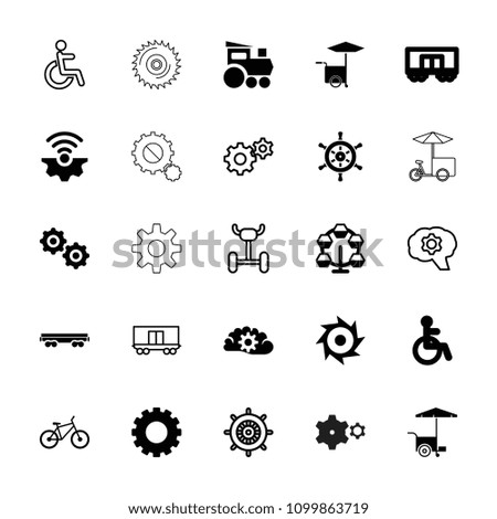 Wheel icon. collection of 25 wheel filled and outline icons such as gear, disabled, carousel, fast food cart, cargo wagon, bicycle. editable wheel icons for web and mobile.