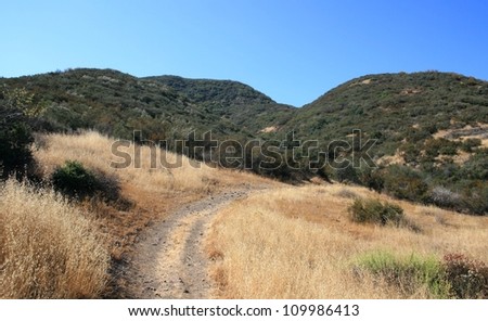 Trail through a meadow with hills in the background, California
