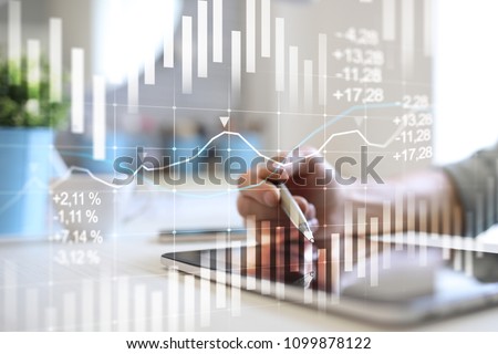 Candlestick chart. Stock market and forex trading graph. Return on investment (ROI). Financial trends background for business. Royalty-Free Stock Photo #1099878122