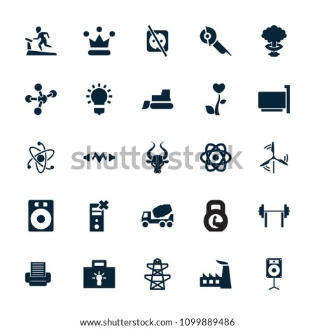 Power icon. collection of 25 power filled icons such as factory, concrete mixer, tractor, electric saw, pylon, speaker. editable power icons for web and mobile.