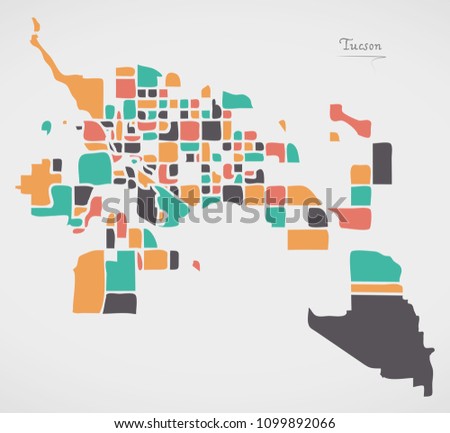 Tucson Arizona Map with neighborhoods and modern round shapes