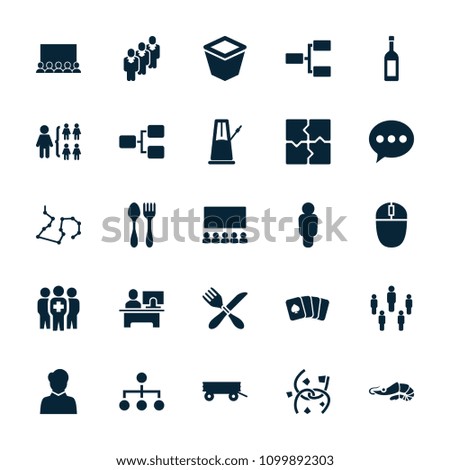 Group icon. collection of 25 group filled icons such as barrow, puzzle, structure, chat, pot for plants, pendulum, user, classroom. editable group icons for web and mobile.