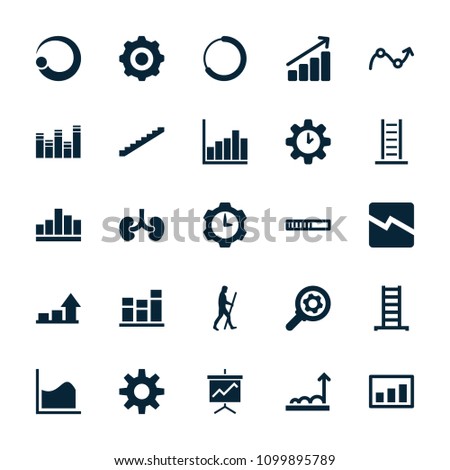 Progress icon. collection of 25 progress filled icons such as ladder, stairs, loading, chart, graph, gear    sign symb, caveman. editable progress icons for web and mobile.