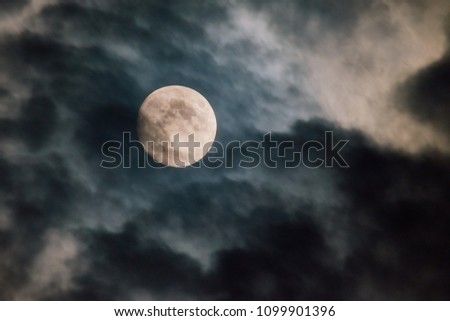 spooky moon, full moon with rain clouds, Halloween background, on May 28, 2018 in Mainz Germany