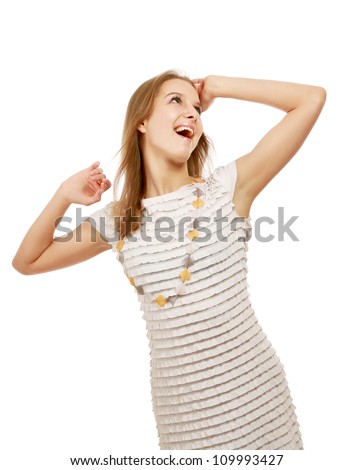 A young emotional girl, isolated on white background