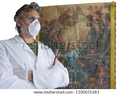 mature restorer posing in studio over white background