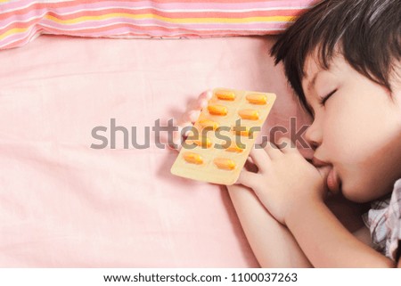 Close up Drug pictures and treatment for sick children With relaxation to restore health. with Space for text.