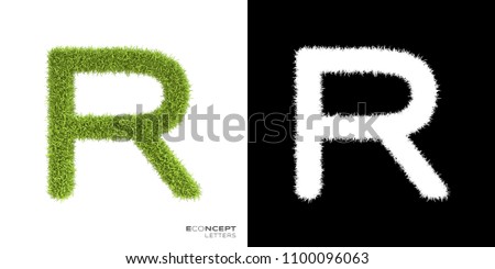 EcoNCEPT Letters R - 3D green grass letters isolated on white background with alpha matte