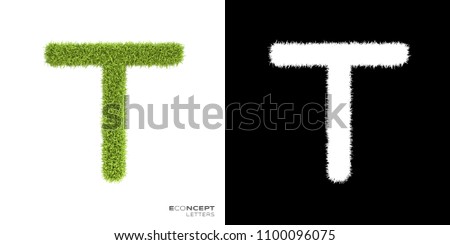 EcoNCEPT Letters T - 3D green grass letters isolated on white background with alpha matte