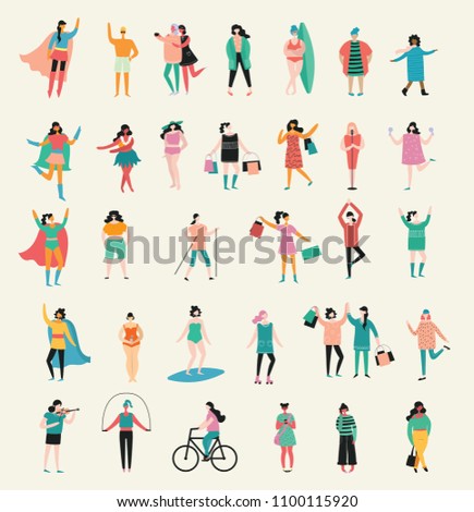 Vector illustration in flat design of group of women doing different activity