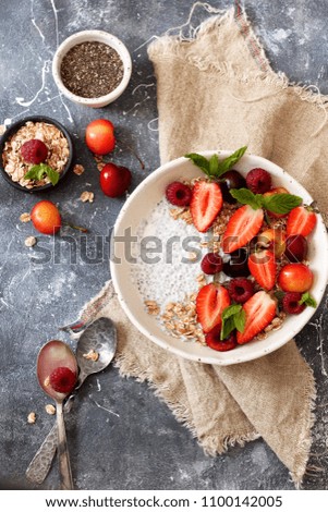 Chia pudding with berries, healthy breakfast