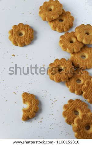 Food pattern- crispy homemade cookies on white background