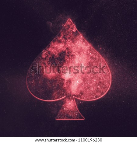 Spade symbol. Playing card. Abstract night sky background