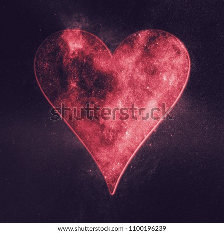 Heart symbol. Playing card. Abstract night sky background