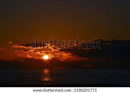 Red sunset over the Atlantic Ocean