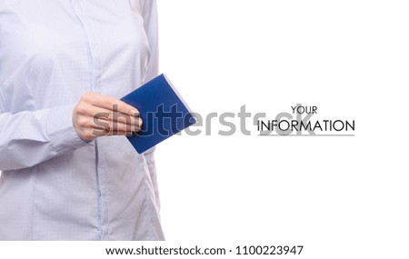 Woman business in a shirt in the hands passport pattern on a white background isolation