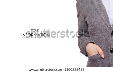 Woman in blue shirt and gray jacket business woman pattern on white background isolation