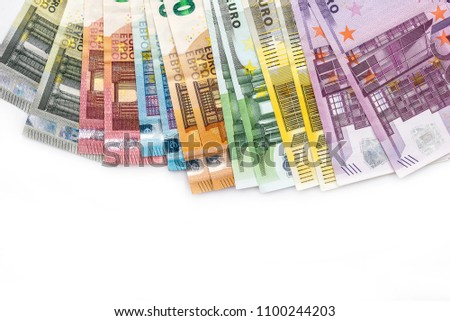 Euro banknotes isolated on white background, closeup