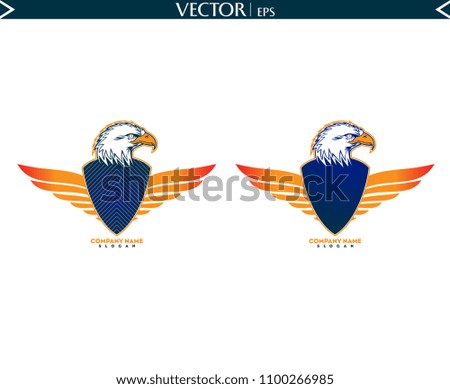 Bald Eagle With Shield. Set Logos. Vector Illustration Icon